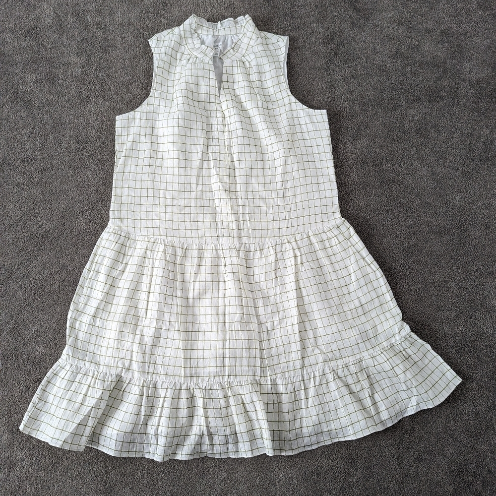NEW Hudson North Women's Gingham Check Pattern Linen Dress Size XL White Green